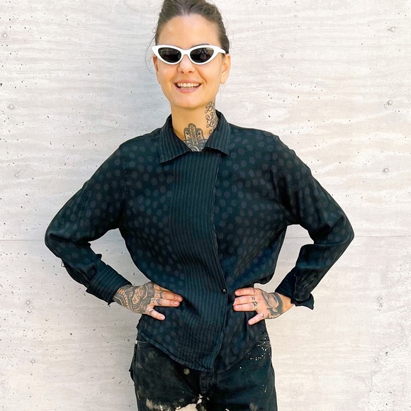 MICHII MOON FOR SANYO/Vintage Women's Convertible Blouse Long Sleeves Button Up - Picture 5 of 7